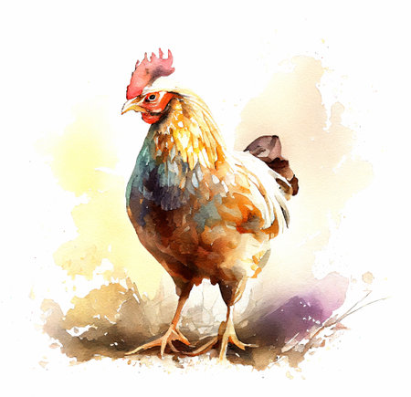 Chicken hen Farm Watercolor Hand Drawn Illustration Farm Birdsの写真素材