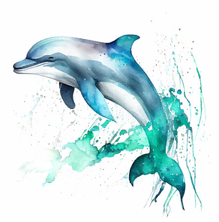 beautiful dolphin watercolor hand drawn illustration sea animalsの写真素材