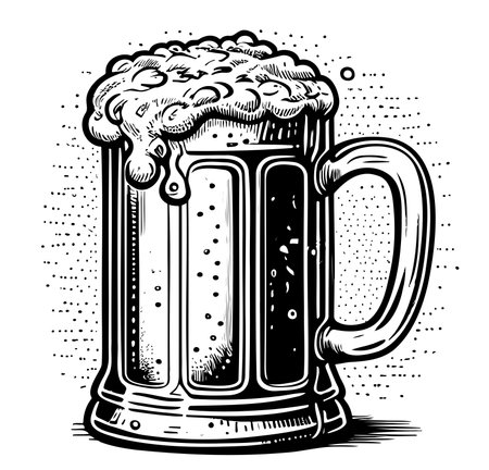 Mug with beer hand drawn sketch Vector illustration Cafeのイラスト素材