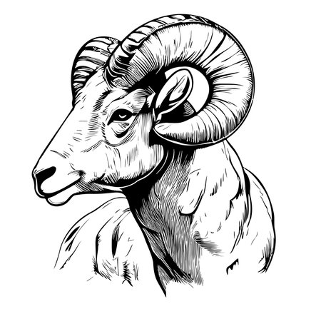 Animal ram head hand drawn sketch Vector illustration Farm animalsのイラスト素材