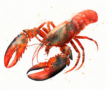 Lobster sea animal hand drawn watercolor illustrationの写真素材