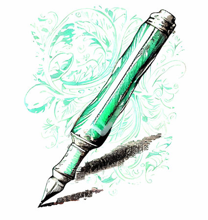 Pen watercolor hand drawn illustration writerの写真素材