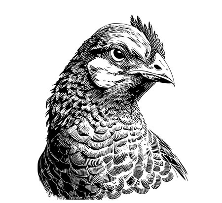 Farm hen portrait hand drawn sketch Vector illustrationのイラスト素材