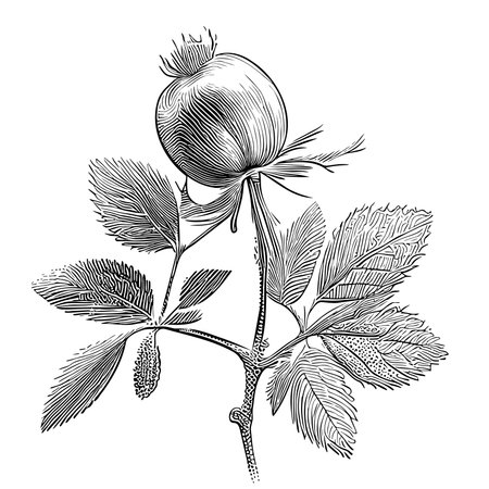 Rosehip sketch hand drawn Vector illustration in doodle styleのイラスト素材
