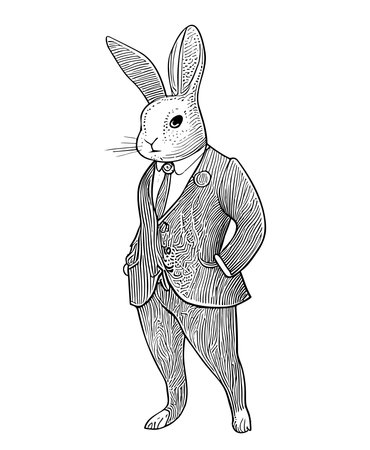 Rabbit standing in suit hand drawn sketch Vector illustrationのイラスト素材