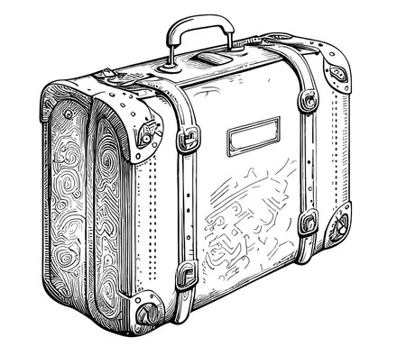 Retro suitcase sketch hand drawn in doodle style Vector illustrationのイラスト素材
