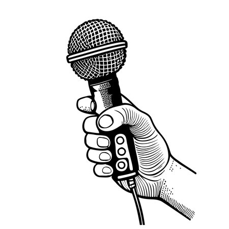 Hand holding microphone hand drawn sketch in doodle style Vector illustration Karaokeのイラスト素材