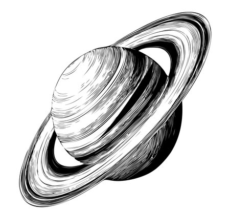 Saturn planet hand drawn sketch Space Vector illustrationのイラスト素材