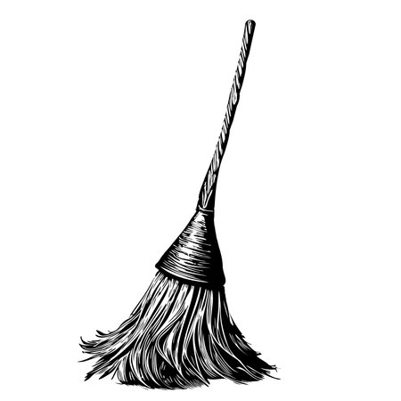 Witch broom hand drawn sketch Halloween Vector illustrationのイラスト素材