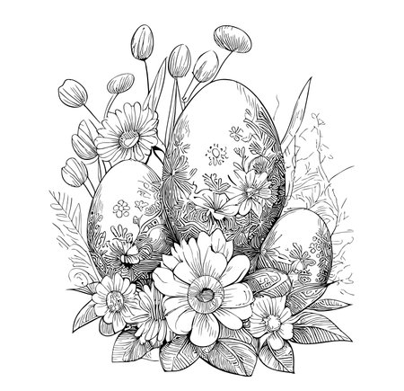 Eggs with flowers sketch hand drawn in doodle style Vector illustration Easterのイラスト素材