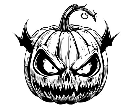 Evil pumpkin cartoon hand drawn sketch Halloween Vector illustrationのイラスト素材
