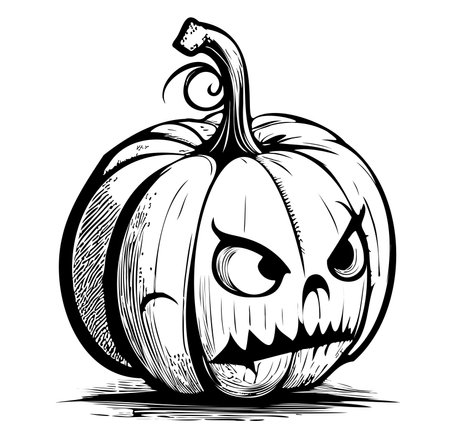 Angry pumpkin cartoon hand drawn sketch Halloween Vector illustrationのイラスト素材