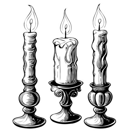 Set of retro candles hand drawn sketch Vector illustrationのイラスト素材
