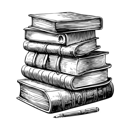 Stack of old books hand drawn sketch Vector illustrationのイラスト素材