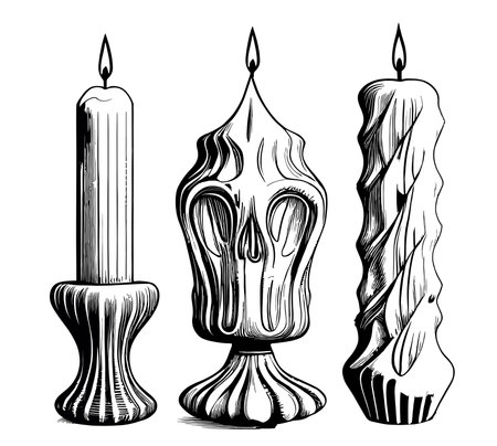 Set of vintage candles hand drawn sketch Vector illustrationのイラスト素材