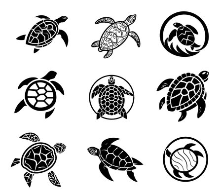 Turtle set icons sketch hand drawn Vector illustrationのイラスト素材