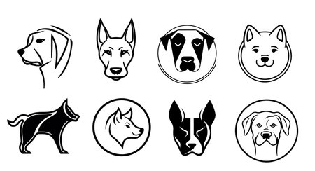 Set of dog emblems sketch hand drawn logo Vector illustrationのイラスト素材