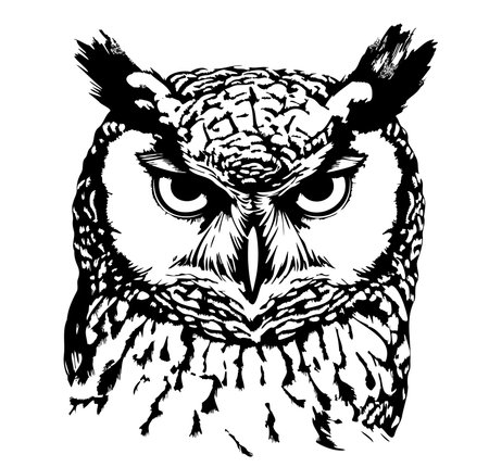 Owl head hand drawn sketch in doodle style Vector illustrationのイラスト素材