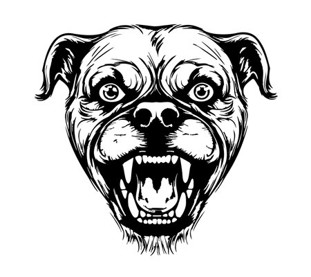 Angry dog head sketch hand drawn in doodle style Vector illustrationのイラスト素材