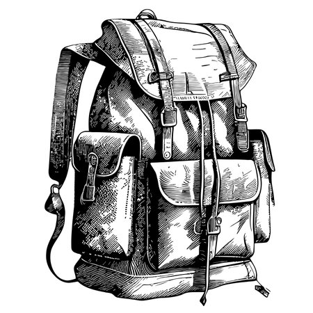Vintage backpack sketch hand drawn in doodle style Vector illustration Travelのイラスト素材