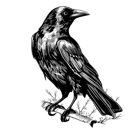 Raven crow hand drawn sketch Vector illustration Birdsのイラスト素材