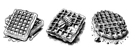 Set of waffles sketch hand drawn Vector illustrationのイラスト素材