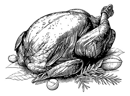 Fried turkey delicious dish hand drawn sketch Vector illustrationのイラスト素材