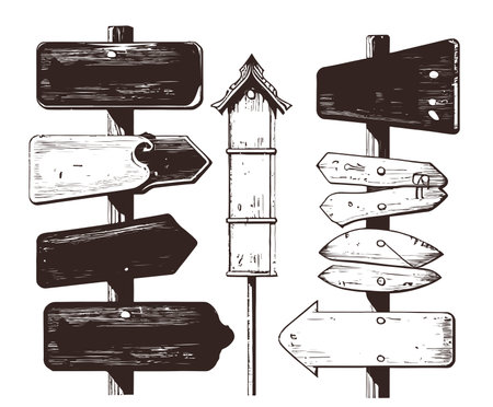 Wooden signs hand drawn sketch in doodle style Vector illustrationのイラスト素材