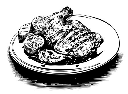 Grilled chicken sketch hand drawn in doodle style Vector illustrationのイラスト素材