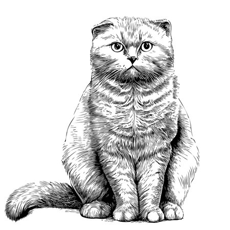 Scottish fold cat hand drawn sketch in doodle style Vector illustrationのイラスト素材