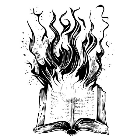 Open burning book hand drawn sketch in doodle style Vector illustrationのイラスト素材