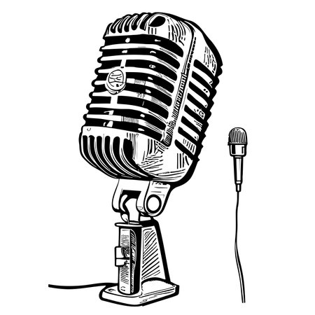 Retro microphone sketch hand drawn in doodle style Vector illustrationのイラスト素材