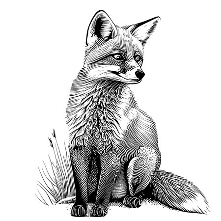 Wild fox sitting hand drawn sketch in doodle style Vector illustrationのイラスト素材
