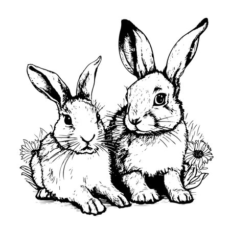 Pair of rabbits sketch, hand drawn in doodle style Vector illustrationのイラスト素材