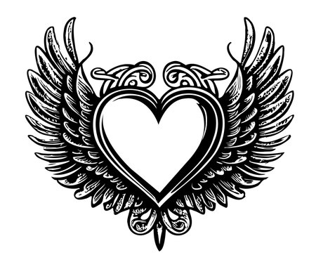 Heart with wings hand drawn sketch in doodle style Vector illustrationのイラスト素材
