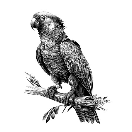 Parrot sitting hand drawn sketch Vector illustrationのイラスト素材