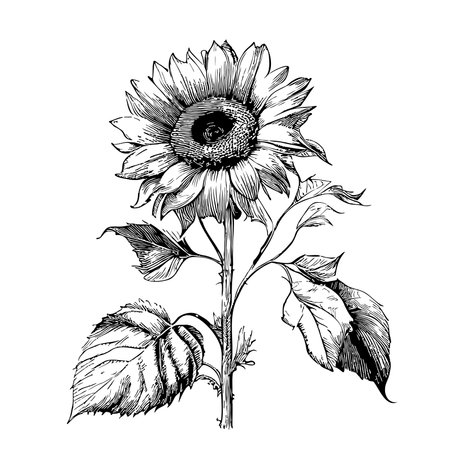 Sunflower sketch hand drawn in doodle style Vector illustrationのイラスト素材