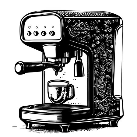 Coffee machine retro vintage sketch hand drawn Coffee Vector illustrationのイラスト素材