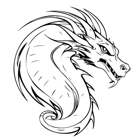 Dragon mystical sketch logo hand drawn in doodle style vector illustrationのイラスト素材