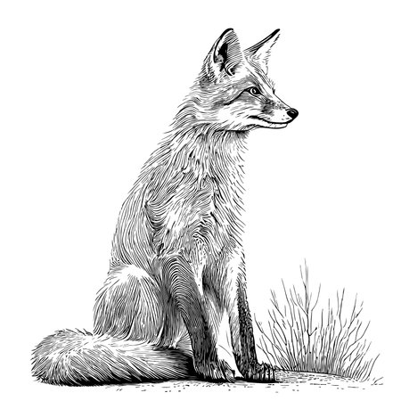 Beautiful fox sketch hand drawn Vector illustrationのイラスト素材