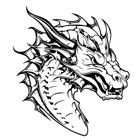Dragon mystical sketch drawn in doodle style logo vector illustrationのイラスト素材