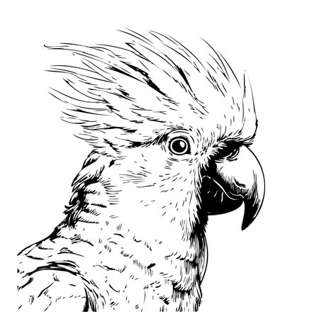 Cockatoo parrot cartoon face hand drawn sketch Vector illustration Birds exoticのイラスト素材