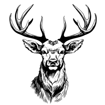 Wild deer face sketch hand drawn sketch Vector illustrationのイラスト素材