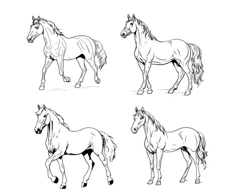 Horse set hand drawn sketch Vector illustration Farm animalsのイラスト素材