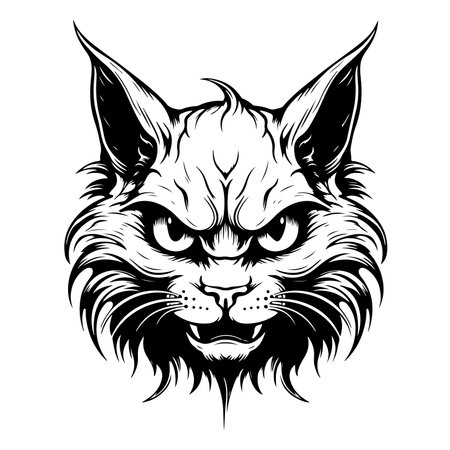 Angry cat sketch hand drawn sketch Vector illustrationのイラスト素材