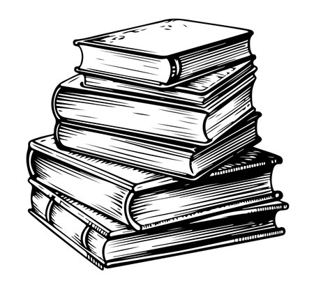 Stack of retro old book sketch hand drawn Vector illustration Information and educationのイラスト素材