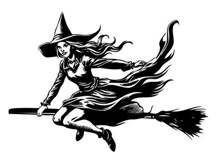 Witch cartoon sketch hand drawn Halloween Vector illustrationのイラスト素材