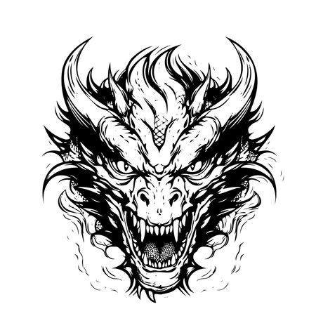 Dragon portrait cartoon hand drawn sketch Vector illustration Wild animalsのイラスト素材