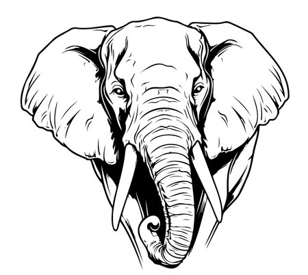 Elephant face Sketch Hand Drawn Graphic Safari Animals Vector Illustrationのイラスト素材