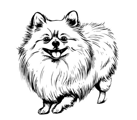 Cute pomeranian dog sketch hand drawn in graphics Animals pets Vector illustrationのイラスト素材